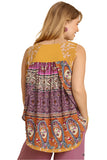 Mixed Print Babydoll Tank Top, Goldenrod