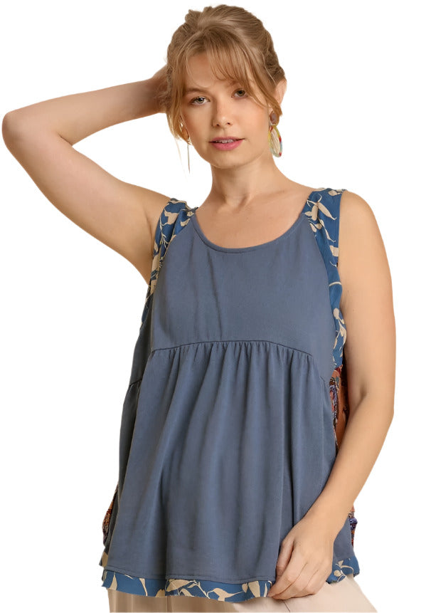 umgee usa Mixed Print Babydoll Tank Top