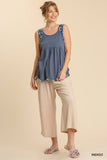 Mixed Print Babydoll Tank Top, Indigo