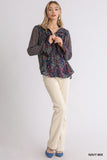 Mixed Floral Print Metallic Blouse