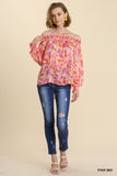 Sheer Floral Off the Shoulder Top, Pink