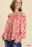 Sheer Floral Off the Shoulder Top, Pink