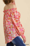 Sheer Floral Off the Shoulder Top, Pink