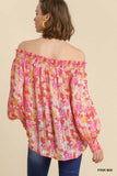 Sheer Floral Off the Shoulder Top, Pink