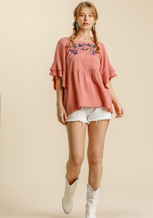 umgee usa Floral Embroidered Babydoll Top