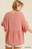Floral Embroidered Babydoll Top, Rose