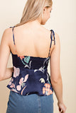 Floral Baby Doll Tie Top, Navy