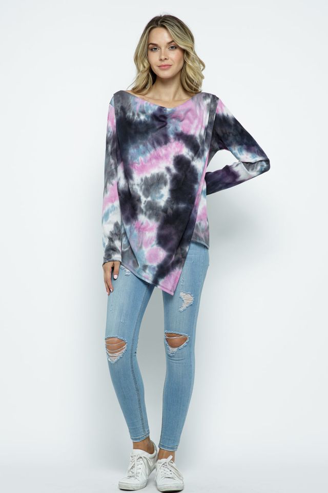 Cowl Asymmetric Tie Dye Top