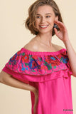 Floral Embroidered Ruffled Dress, Fuchsia