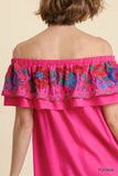 Floral Embroidered Ruffled Dress, Fuchsia