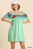 Floral Embroidered Ruffled Dress, Mint