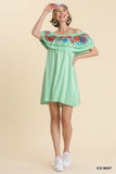 Floral Embroidered Ruffled Dress, Mint