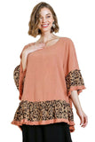 umgee animal print bell sleeve ruffle hem top