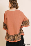 Animal Print Ruffle Hem Top, Peach