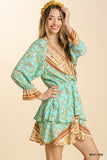 Floral Border Print Layered Dress, Mint