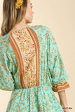 Floral Border Print Layered Dress, Mint