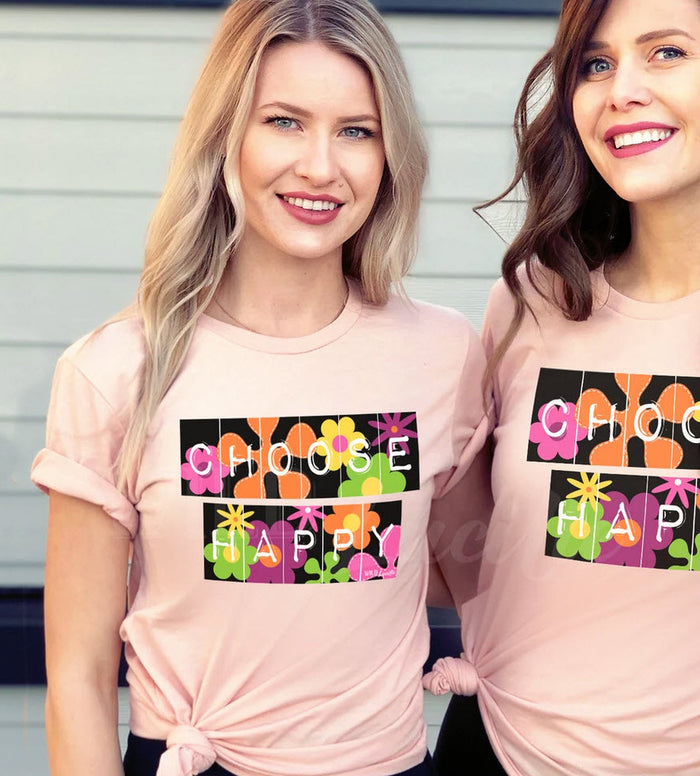 choose happy graphic tee shirt