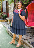 Layerz pink embroidered tiered denim dress