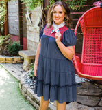 Layerz pink embroidered tiered denim dress