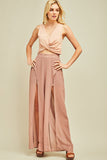 Solid Slit Maxi Pants, Latte