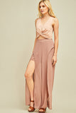 Solid Slit Maxi Pants, Latte