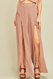 Solid Slit Maxi Pants, Latte