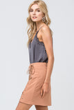 High Waist Grommet Mini Skirt, Desert Sand
