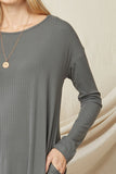 Ribbed Pocket Midi Dress, Charcoal