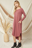 Ribbed Pocket Midi Dress, Marsala