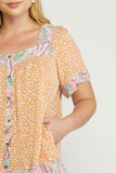 Mixed Print Square Neck Dress