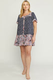 ENTRO USA Mixed Print Square Neck Dress