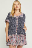 ENTRO USA Mixed Print Square Neck Dress