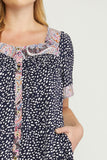 Mixed Print Square Neck Dress, Navy