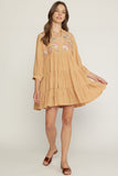 Floral Embroidered Tiered Dress, Butter Rum