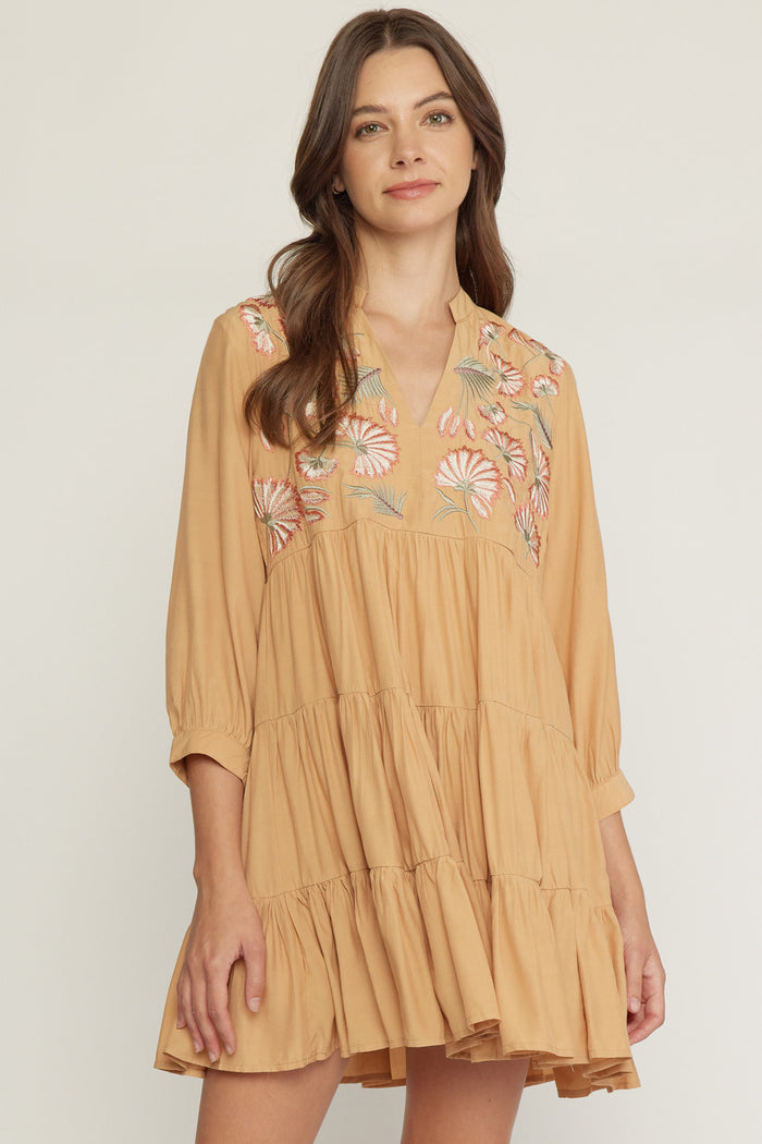 ENTRO USA Floral Embroidered Tiered Dress