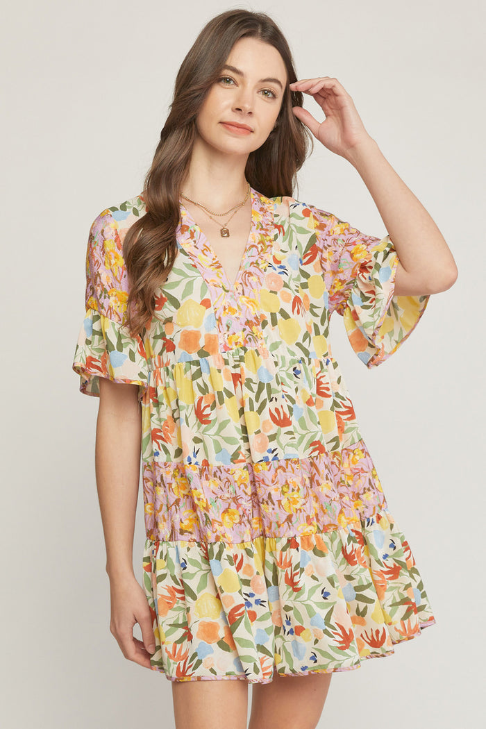Entro Usa Floral Mixed Ruffle Dress