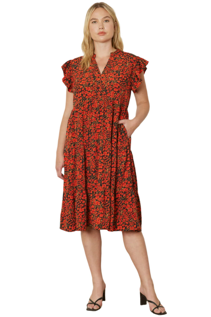 Entro Usa Floral Tiered Ruffle Midi Dress