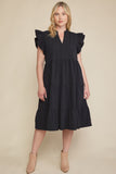 Ruffled Pocket Tiered Midi Dress, Black