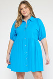 Bubble Sleeve Mini Dress, Blue