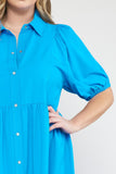 Bubble Sleeve Mini Dress, Blue