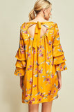 Floral and Ruffle Sleeve Dress