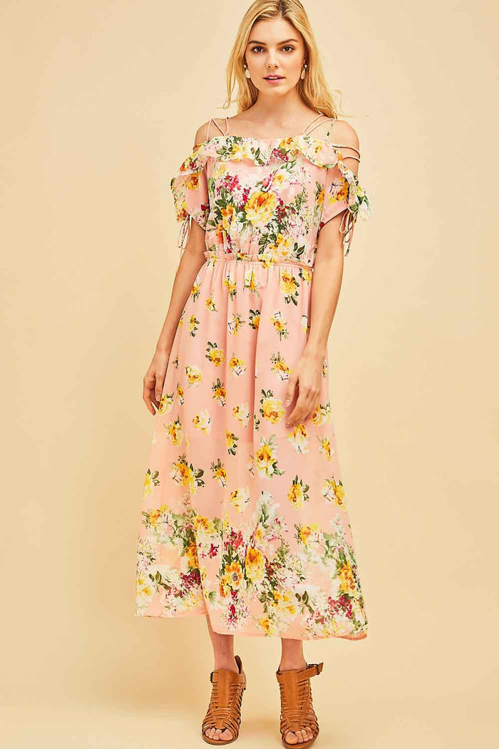 entro floral print lace up maxi dress
