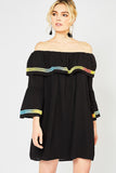 Off The Shoulder Bell Sleeve Dress, Black