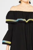 Off The Shoulder Bell Sleeve Dress, Black