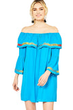 Off The Shoulder Bell Sleeve Dress, Turquoise