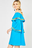 Off The Shoulder Bell Sleeve Dress, Turquoise