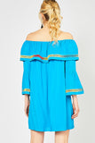 Off The Shoulder Bell Sleeve Dress, Turquoise