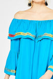 Off The Shoulder Bell Sleeve Dress, Turquoise