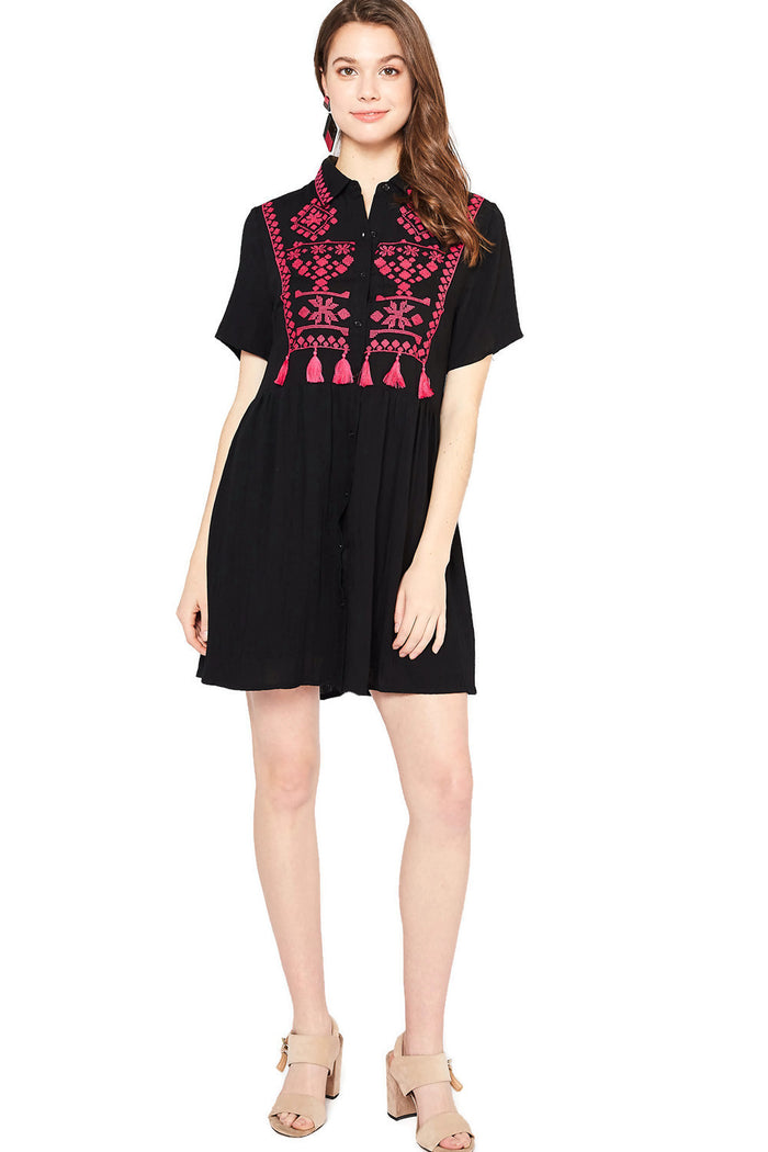 entro embroidered & Tassel mini dress