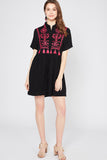 Embroidered & Tassel Mini Dress, Black